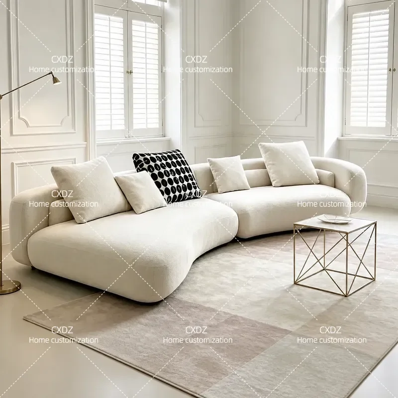 Curved Fabric Sofa for Large Living Room Special Shaped Cream Style High End Flat Floor Apartment Furniture