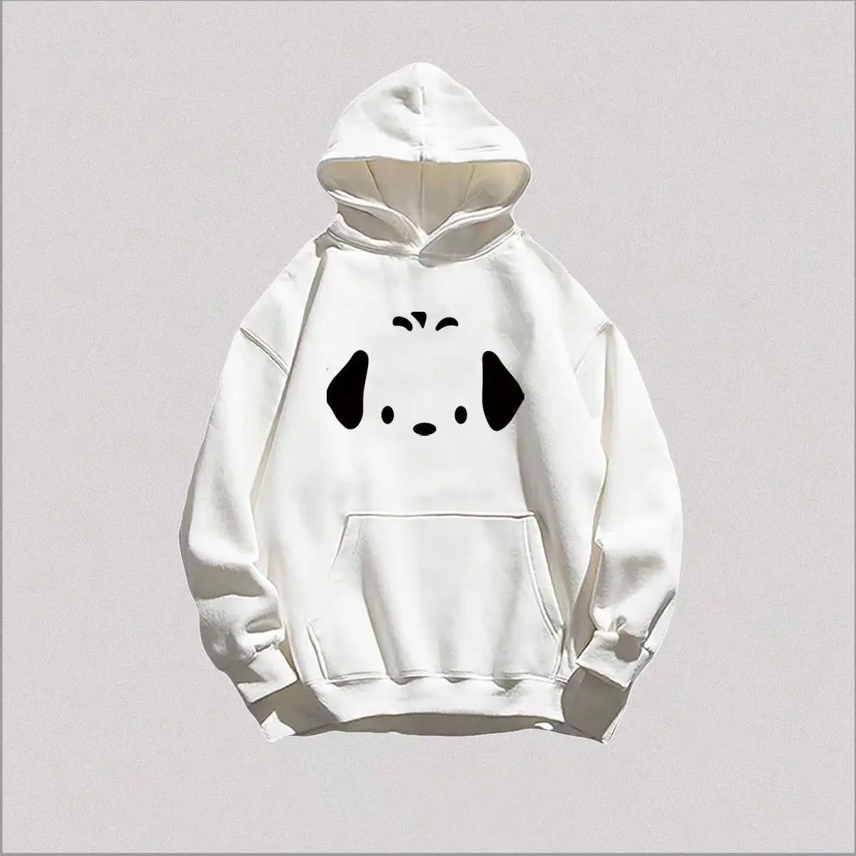 Maillard Hiphop Korean Style White Gray Lazy Style White Hooded Sweatshirt for Cute Women with Dog Print and Plush Jacket