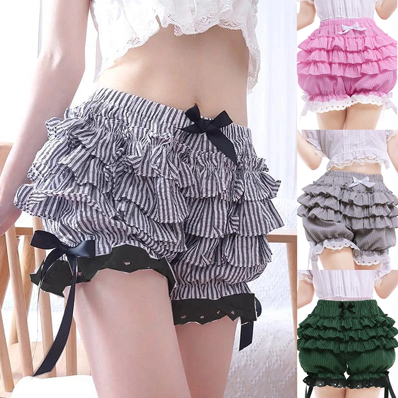 

Lolita Style Bloomers Girls Cute Sweet Sexy Lace Bow-knotted Flowered Puff Pants Princess Layer Shorts Ruffles Lantern Pants