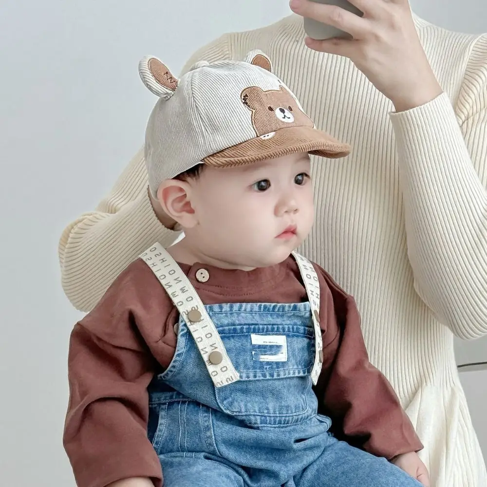 

Solid Color Cotton Infant Bucket Hat Cartoon Bear Wide Brim Baby Sunhat Kawaii Sunscreen Newborn Flat Cap Boy Girls