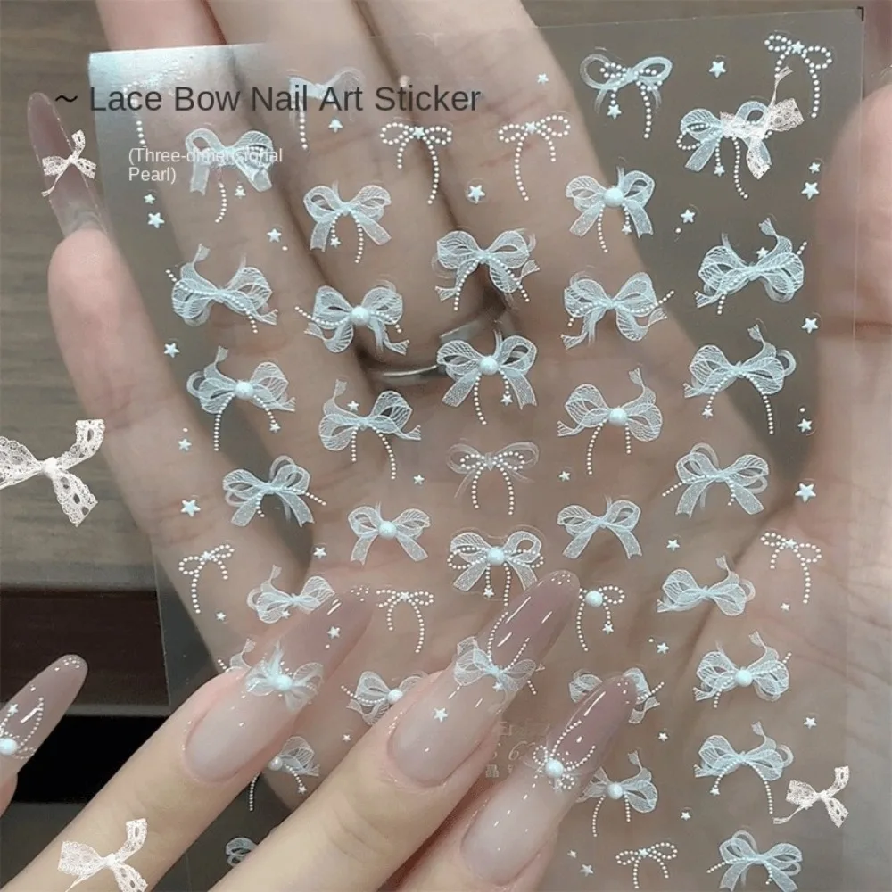 تنقش تصميم 5D اللؤلؤ مسمار ملصقات الشريط القوس فراشة الدانتيل مسمار الديكور موجة خطوط الراين Bowknot مسمار الشارات #4