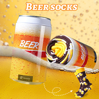1 Pair of Mid-Calf Men's Socks, Suitable for Both Men and Women, Novel and Fun, Colorful Yellow Beer Can Socks, European and American Fashion Trend Style, Comfortable and Breathable, Party Casual Novelty Gift, Valentine's Day, Christmas, Santa Claus, Autumn and Winter Style, All-Season Style, Cute and Fun Socks