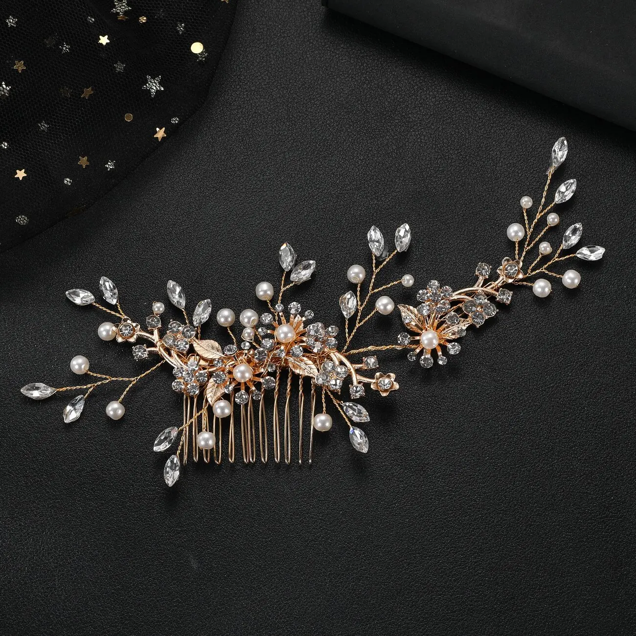 Silver Color Hair Comb Bride Tiaras Headdress Floral Pearl Hairpin Girls Prom Crown Wedding Hair Jewelry Party Gift For Women