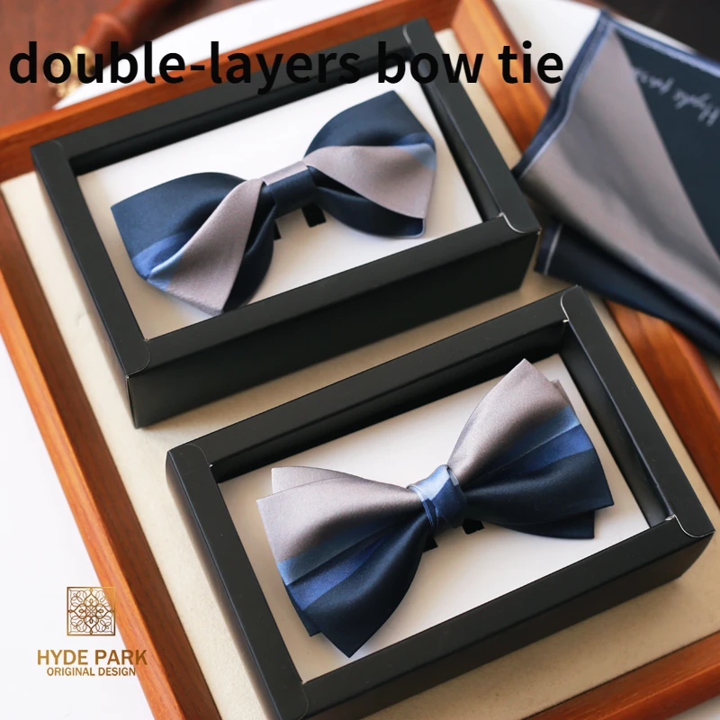 High-end blue silver-gray high-end gift box splicing wedding wedding groomsman man\'s bow tie