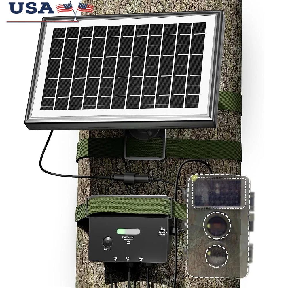 

Solar Panel Trail Camera Charger 6W Monocrystalline Waterproof Controller Built-in 7500mAh Battery DC Output All-in-One