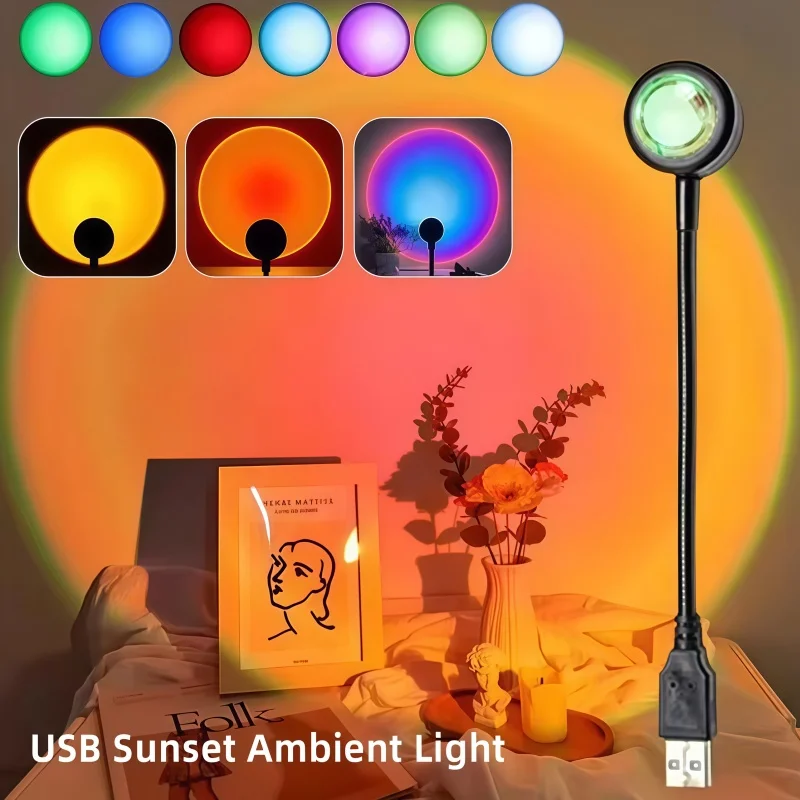 USB LED Sunset Lamp LED Rainbow Neon Night Light Projector Home Decor Mood Light For Bedroom Living Room Wall Gift Photography