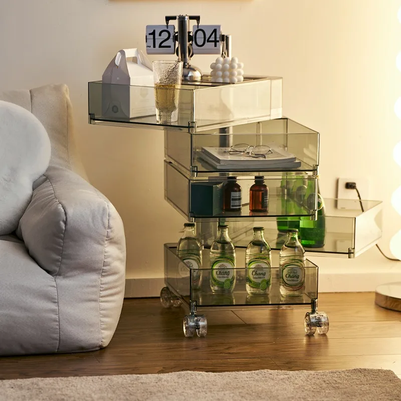 

Plastic Removable Rotating Storage Bedside Table Cart Side Storage Snack Drawer Cabinet Bedroom Storage Furniture Bedroom