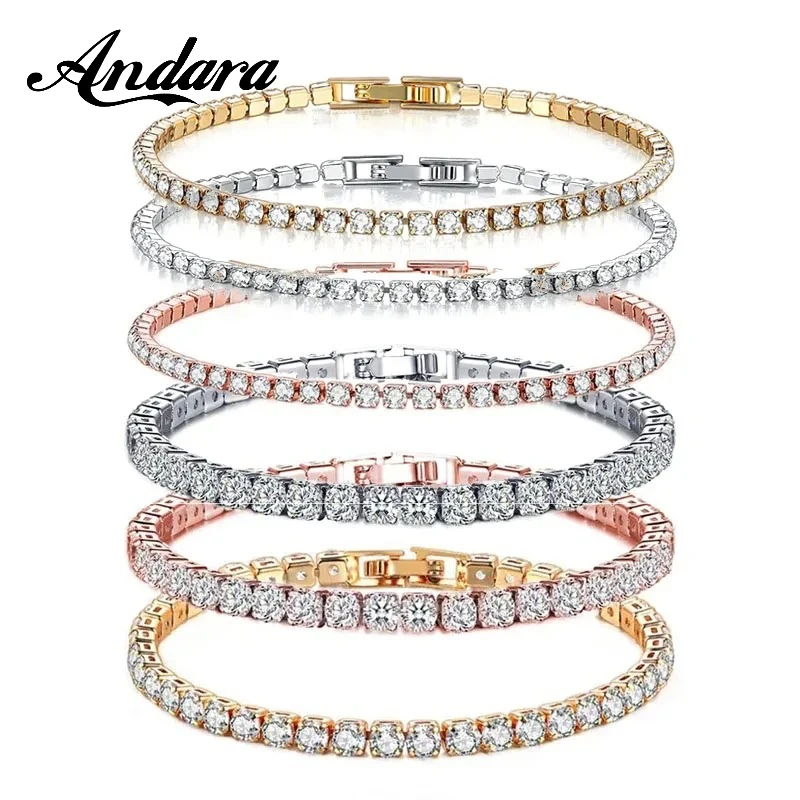 

925 Sterling Silver Rose Gold Tennis Bracelet Sparkling Crystal Cubic Zirconia Hip-Hop Luxury Women's Jewelry Surprise Gift