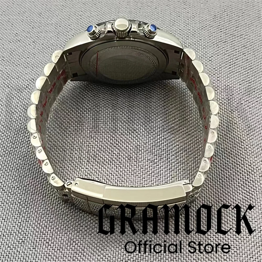 Gramock 39mm chronograph silver jubilee bracelet VK64 quartz Stainless steel men\'s Waterproof watch Sapphire Glass 6 date window