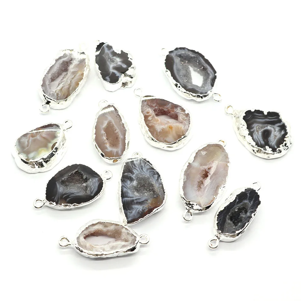 Natural Agate Stone Pendant Connector Irregular Crystal Quartz Pendant for DIY Bracelet Agate Necklace Charm Jewelry Making