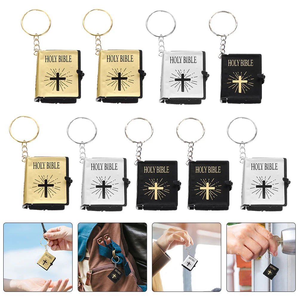 9 Pcs Bible Keychain Rings Miniature Book School Gift Keyring Holy Sunday Teacher Gifts The