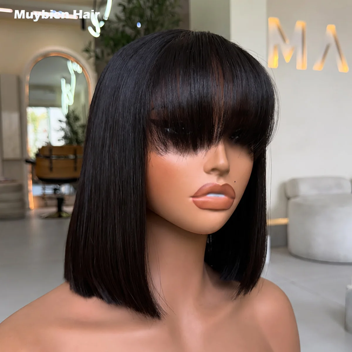 

Super Double Drawn Vietnamese Blunt Cut Fringe Bob 180 Density Pre Cut Lace Wear and Go Glueless 3x1 Closure Bob Wig with Bangs
