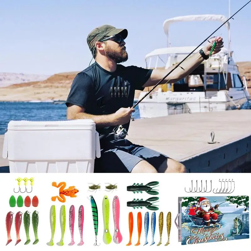 Fishing Advent Calendar 2024 24-Day Christmas Fishing Calendar Realistic Fishing Advent Lures Set Countdown Advent Calendar