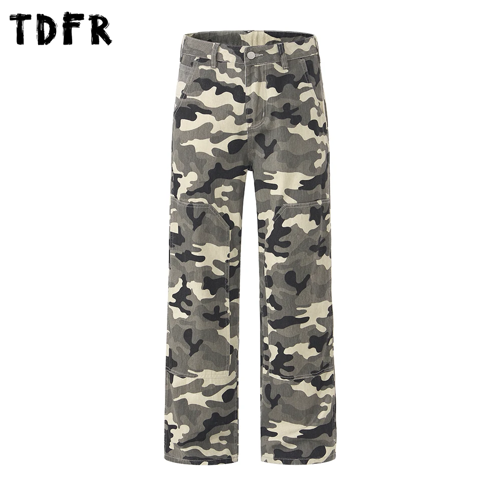 

Камуфляжные брюки-карго с двойным колено, мужские карманные брюки в стиле сафари, прямые мешковатые брюки в стиле ретро, мужские