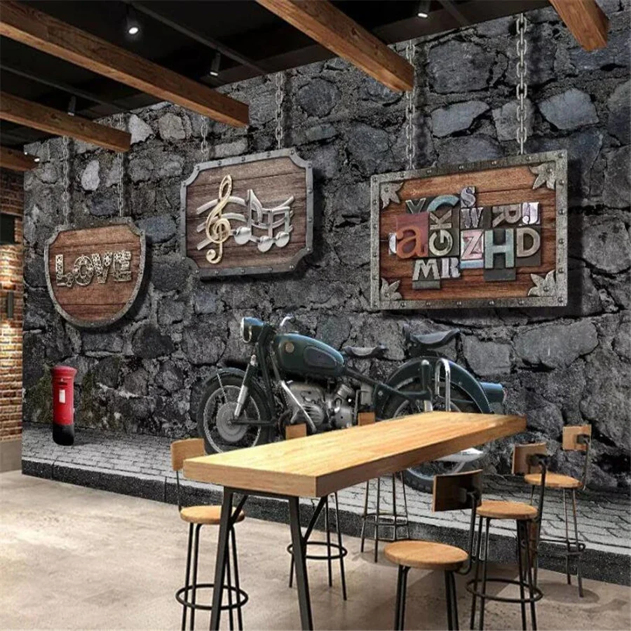 Custom Wallpaper 3d Photo Murals Stereo Retro Nostalgic Motorcycle Bar Background Painting Vintage Car Walking wall paper обои