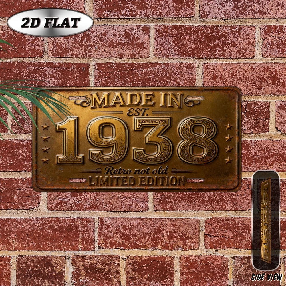 2D Flat, [2D Flat] 2D Flat Plane, 1pc, Vintage Metal Aluminum Decorative Plaque 12×6 Inches, Made in 1938 Vintage Bronze-Colored