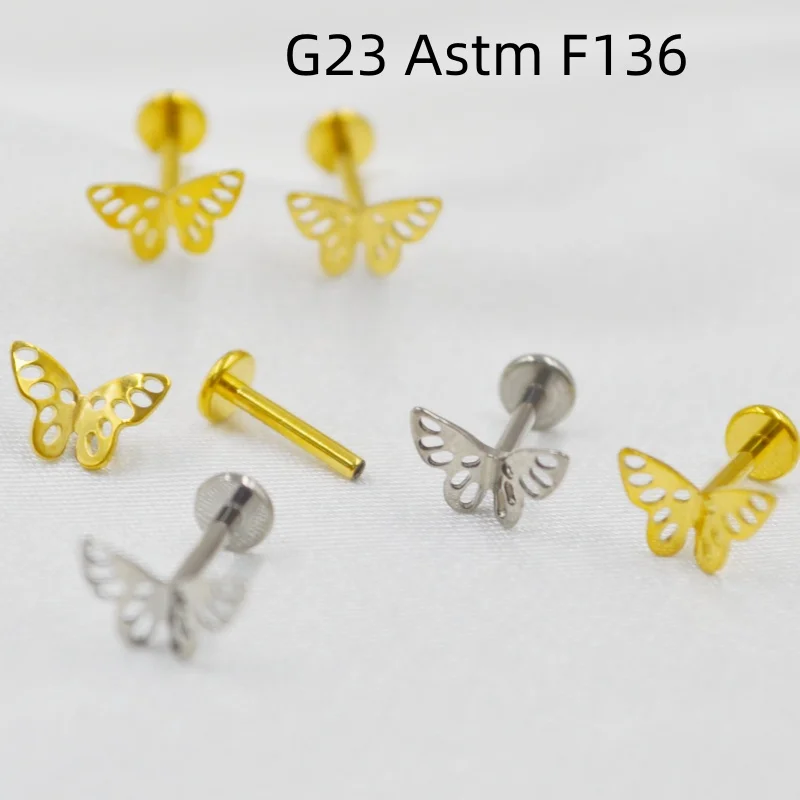 

20pcs Body Jewelry 16G G23 Titanium Butterfly Lip Labret Bar Ear Helix Tragus Rook Barbells Stud Piercing Jewelry Hot