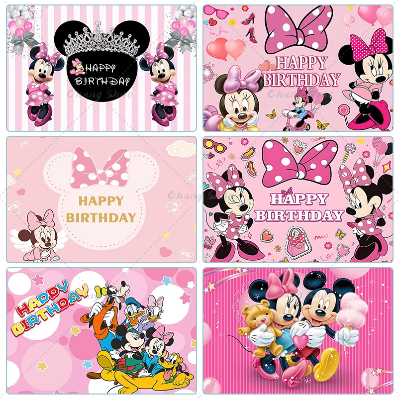 Customizable Minnie Mouse Photography Backgrounds Vinyl Cloth Photo Shootings Backdrops for Kid Baby Birthday Party Photo Studio