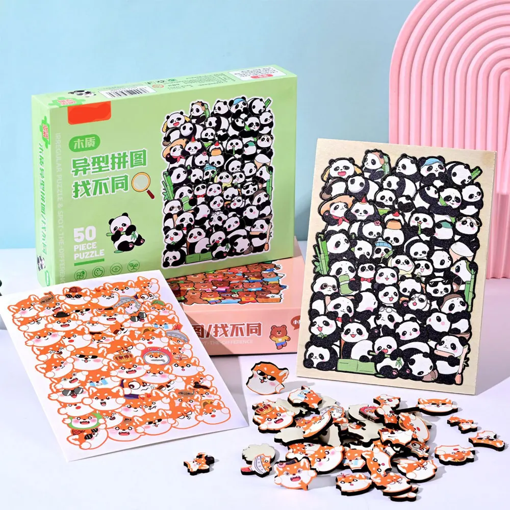 Creative Irregular Wooden Animal Puzzle Set Panda, Fox & Cat Jigsaw Toys for Kids Fun Brain-Teasing Educational Game Gift UG427