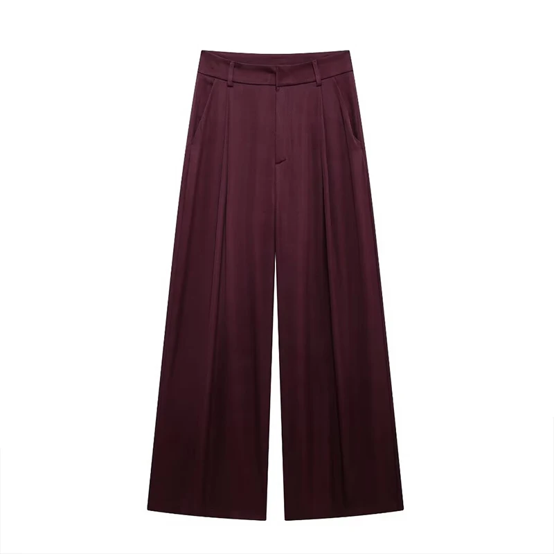 Willshela Women Fashion Solid Pleated Front Zipper Straight Pants Vintage High Waist Full Length Female Chic Lady Trousers