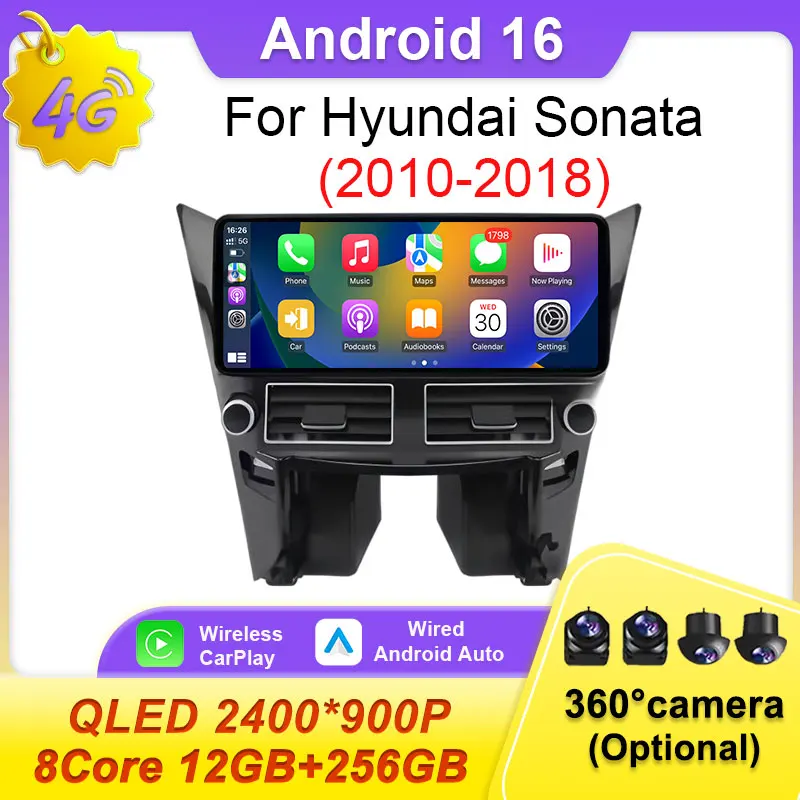 

12,3-дюймовый автомобильный плеер для Hyundai Sonata 2010-2018 с CarPlay, QLED, мультимедиа, видео, радио, GPS, навигацией, Wi-Fi, 4G, DSP, стереосистемой