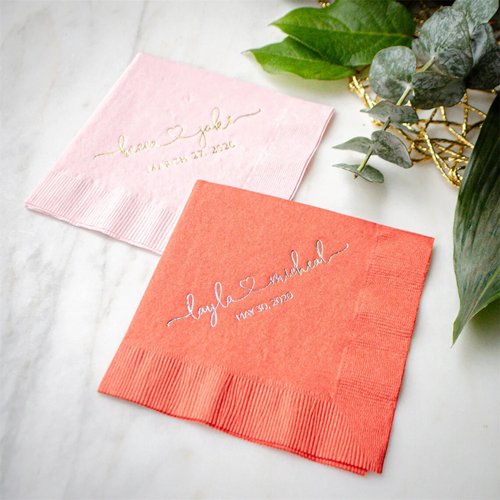 Custom Bride and Groom Wedding Napkins, Personalized Beverage Napkins, Wedding Bar Napkins, Rehearsal Dinner, Engagement Party