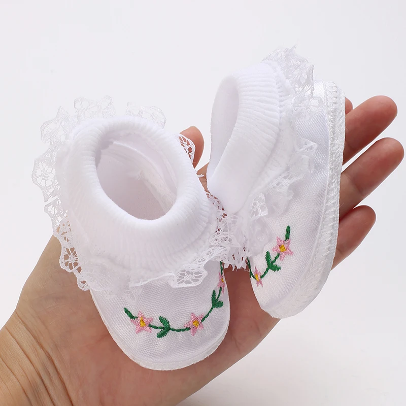 White Newborn  Boy And Girl's First Pair Of Dipping Shoes Soft Soled Walking Shoes Cute Cartoon Bow Multiple Styles -9CM/10CM