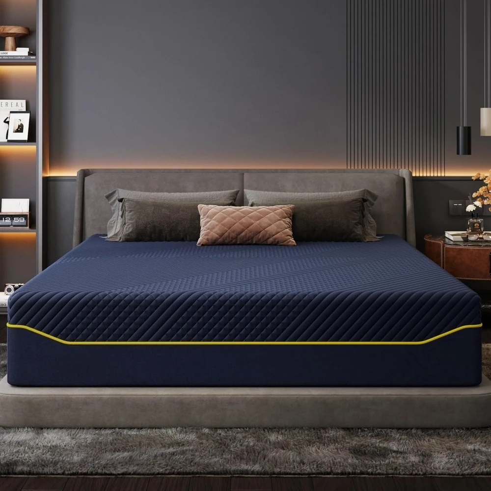 Colchón mediano de espuma viscoelástica de 14 pulgadas con gel refrescante de té verde, colchón certificado CertiPUR-EE. UU., transpirable y de apoyo en una caja