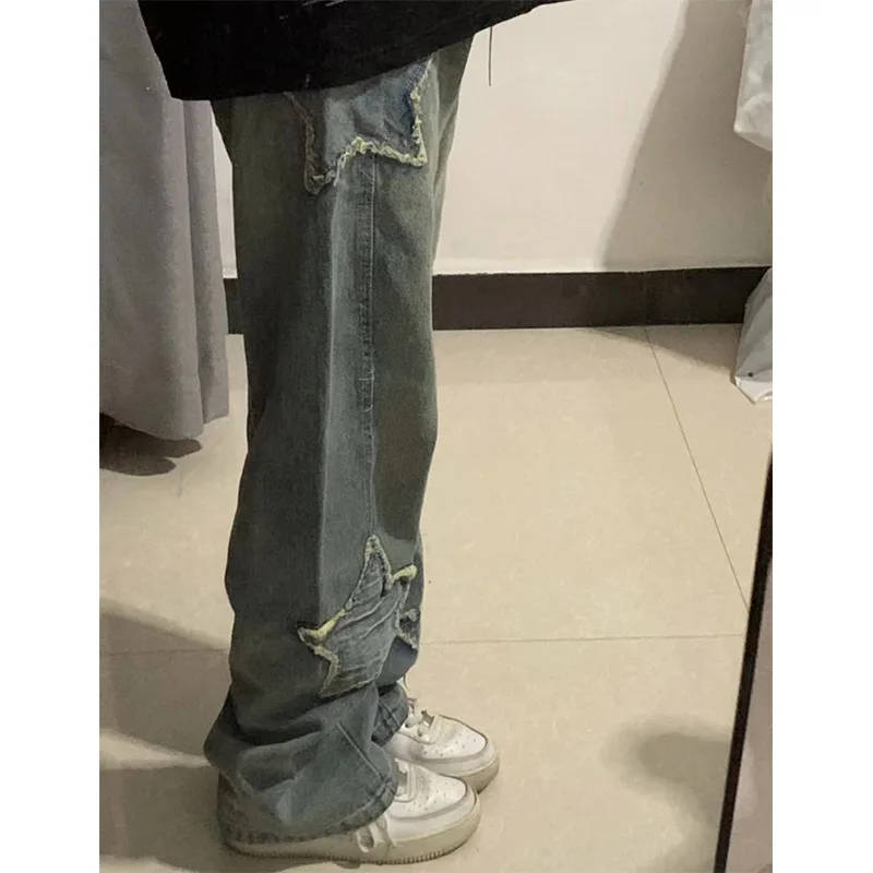 

Large Size 300 Pou Star Embroidery Women's Jeans Loose Wide Leg Long Pants High Waist Denim Autumn Season Faion Streetwear