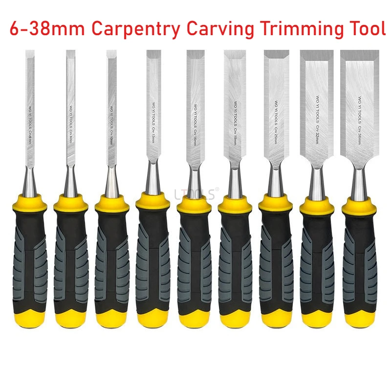 6-38mm Carpentry Carving Trimming Tool with Soft Rubber Handle Anti Slip Chrome Vanadium Steel Woodwork Chisel Woodworking Tools