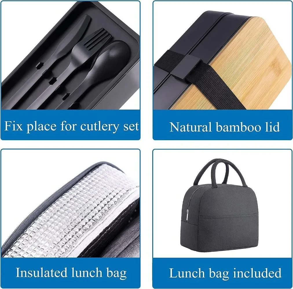 Bento-Lunchbox für Erwachsene, 2-stufiges Aufbewahrungsbehälter-Set für Lebensmittel mit Besteck für Kinder/Kinder, zerkleinerer, mikrowellengeeignet und spülmaschinenfest – Detail 10