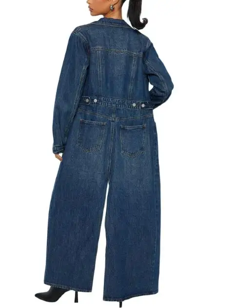 

Autumn New Solid Color Lapel Button Decoration Long Sleeved Slit Denim Jacket Women's Fashion Trend Ultra Long Denim Jacket