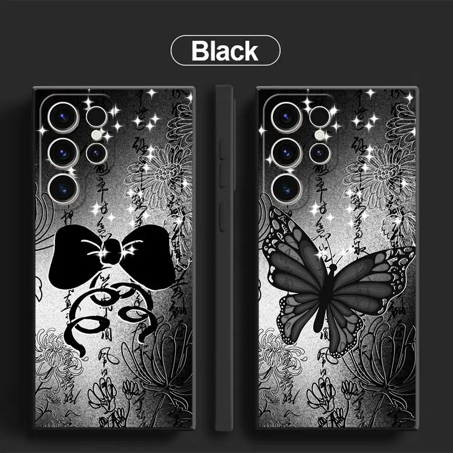 Butterfly Art Painting Phone Case For Samsung Galaxy S25 S24 23 S22 Plus S21 S20 Ultra S20 S24 S23 S21 Fe Black Soft Case