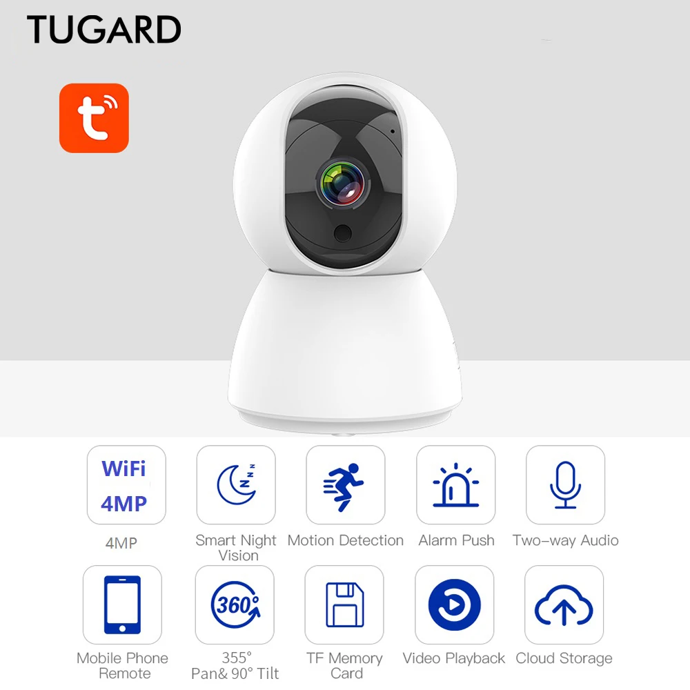 tugard wireless home security surveillance camera visao noturna auto tracking tuya app wi fi 2mp 4mp ip 01