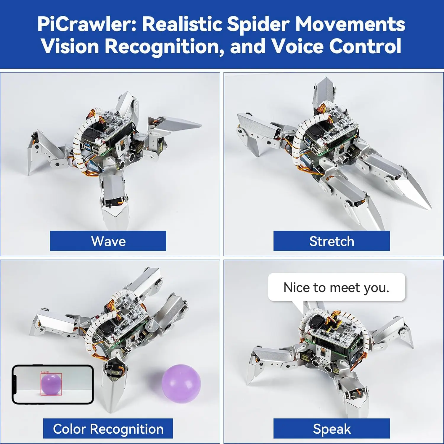 

Комплект AI Robot для RPI, поддерживает ChatGPT-4o, Python/Scratch и FPV (Pi не входит), робот SunFounder PiCrawler AI Robot