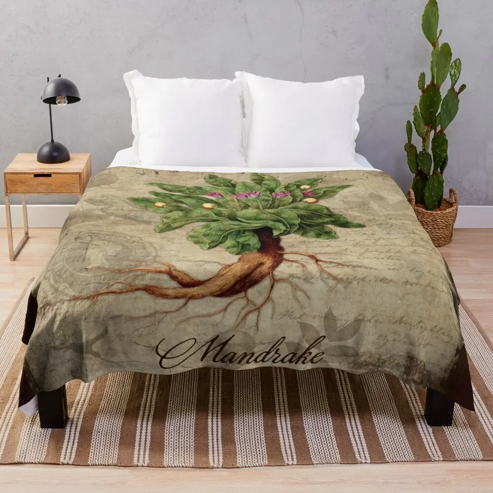 Mandrake Plant Vintage Botanicals Garden collection Throw Blanket Cute Plaid blankets and throws Bed Fashionable Blankets