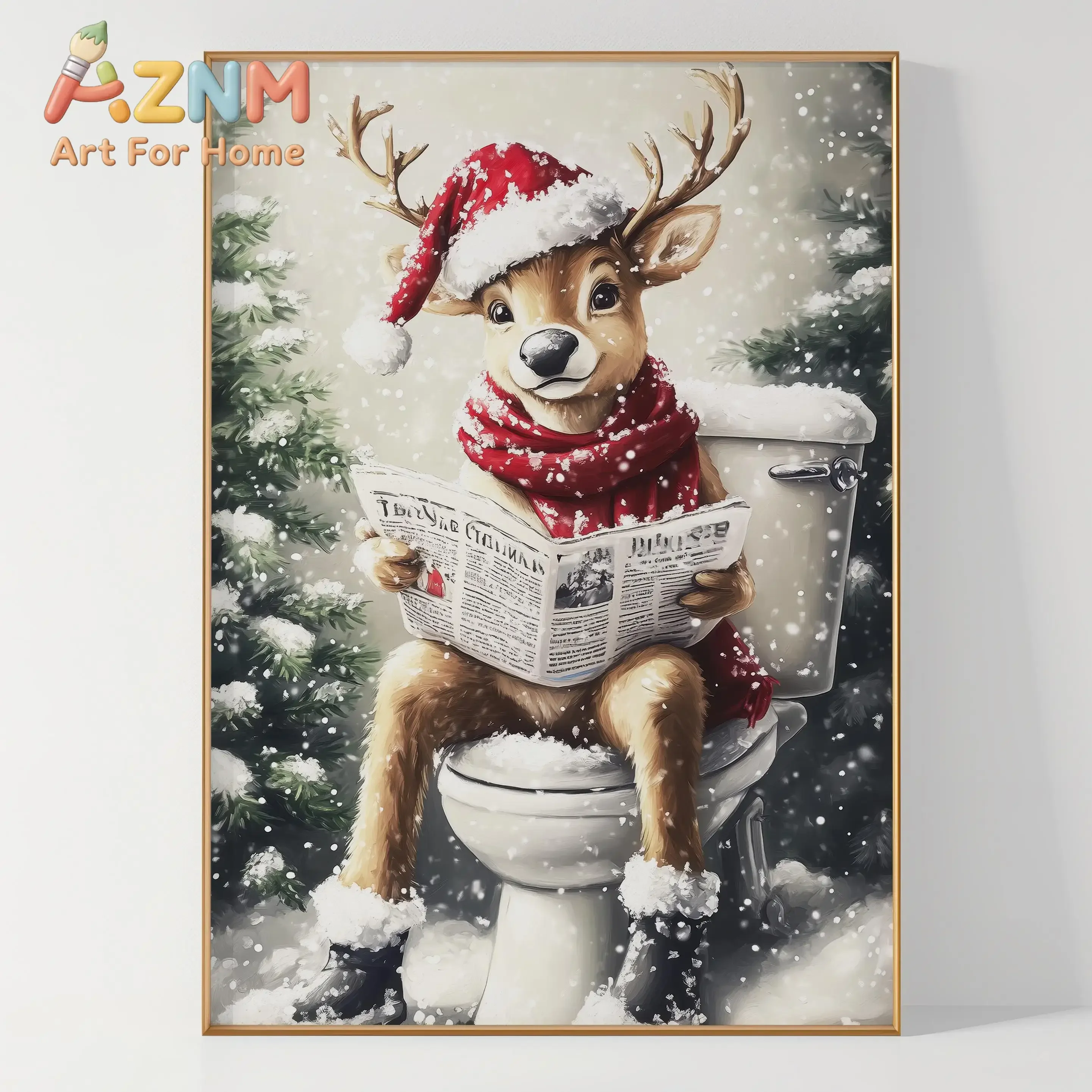 Funny Christmas Bathroom Wall Art Poster Deer Santa Claus Biscuits Print Posters Christmas Holiday Decor Wall Art Christmas Gift