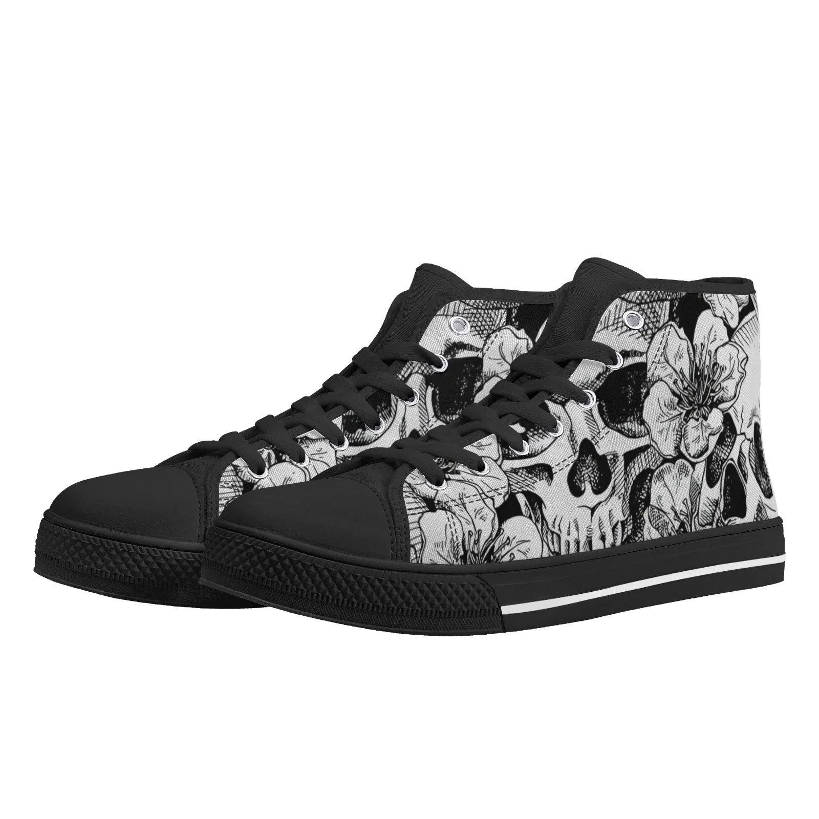 Custom Shoes Boy Girl Canvas Shoes Skeleton Gothic Skull Prints Classic High Top Vulcanized Shoes Teens Boys Flats