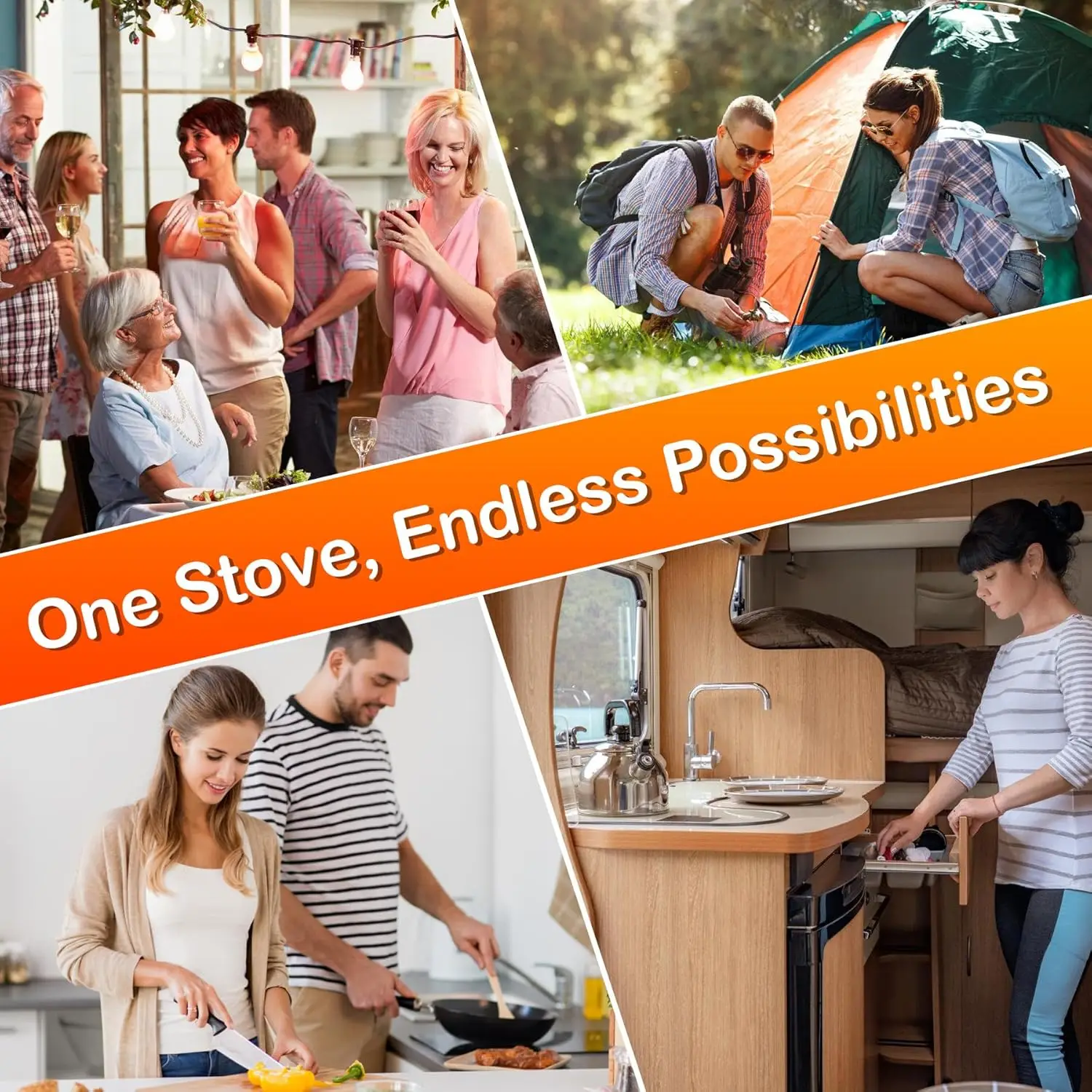 2 Burner Propane Gas Stove, Portable with Auto-Ignition, 20472 BTU, for Camping, RV & Emergency Use