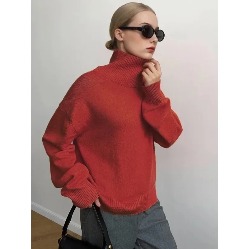 Pull à col roulé marron femmes pulls automne surdimensionné beurre jaune chandails épais col roulé tricot Baggy pull pour dames