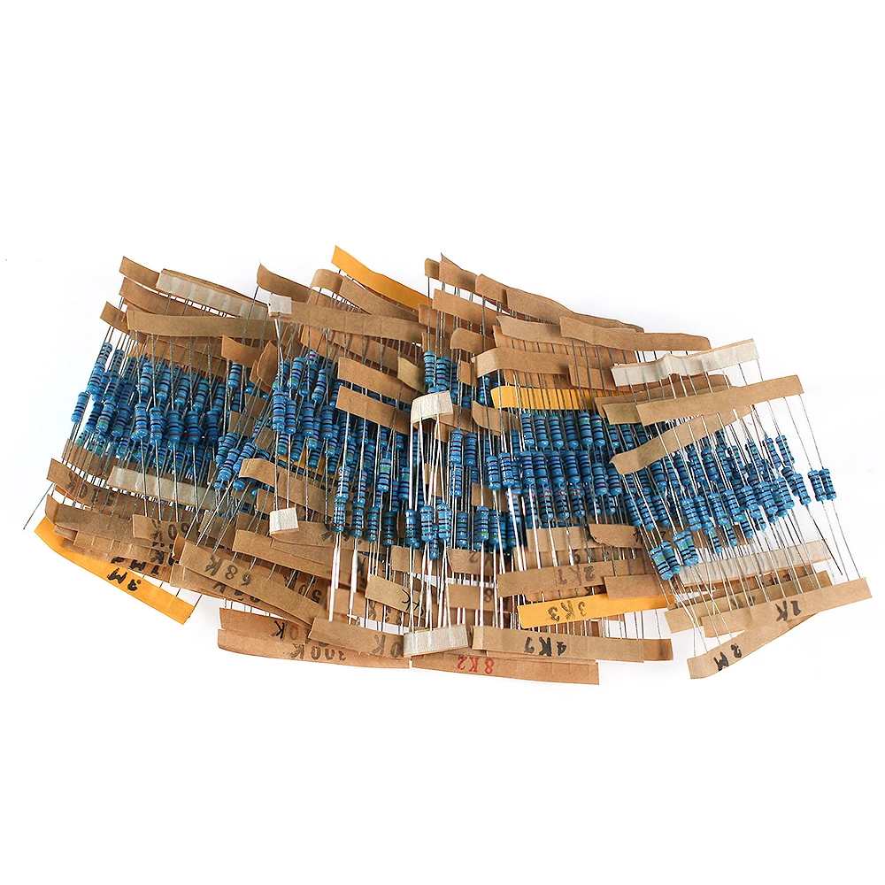 650-2600개 1/4W 1/2W 1W 1% 금속 필름 저항기 세트 1-3MΩ 130가지 값 1.2Ω 10Ω 100Ω 1KΩ 10KΩ 100KΩ 0.25W/0.5W/1W 저항기 키트