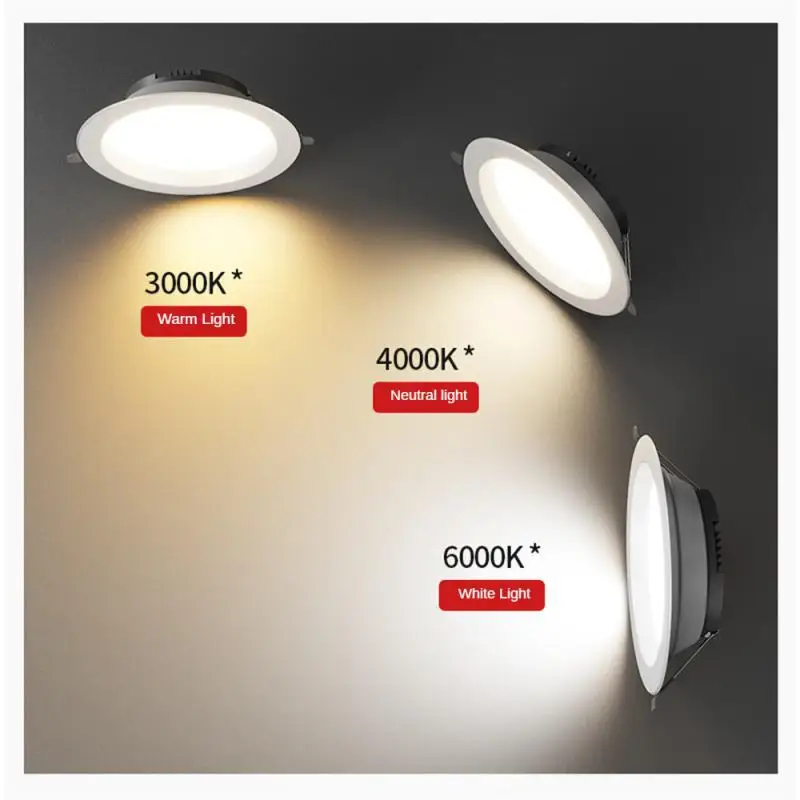 Redonda embutida LED Spot Light, impermeável, quente, frio, branco, cozinha, Downlight, 7W, 9W, 12W, 15W, 18W, CA 220V, 240V