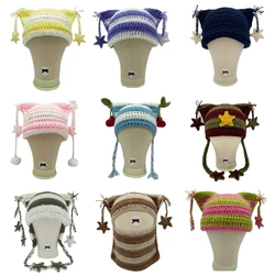 Adults Teens Handmade Cat Ear Shape Knitted Hat Fluffy Winter Warmer Cycling Hat