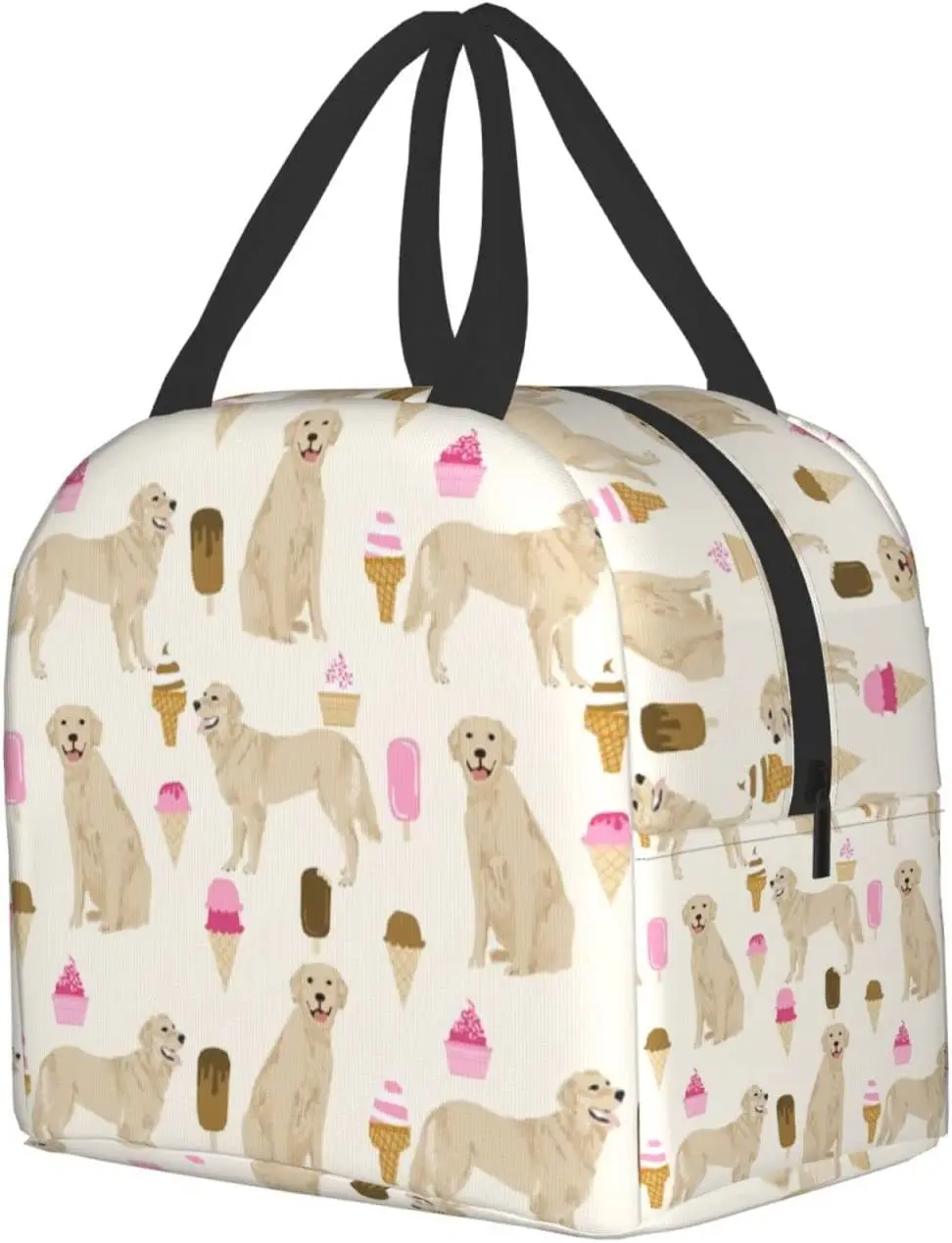 Golden Retriever Dogs Cone Ice Cream Lunch Bag Waterproof Insulated Reusable Meal Bag Lunch Box Food Outdoor Work School Picnic