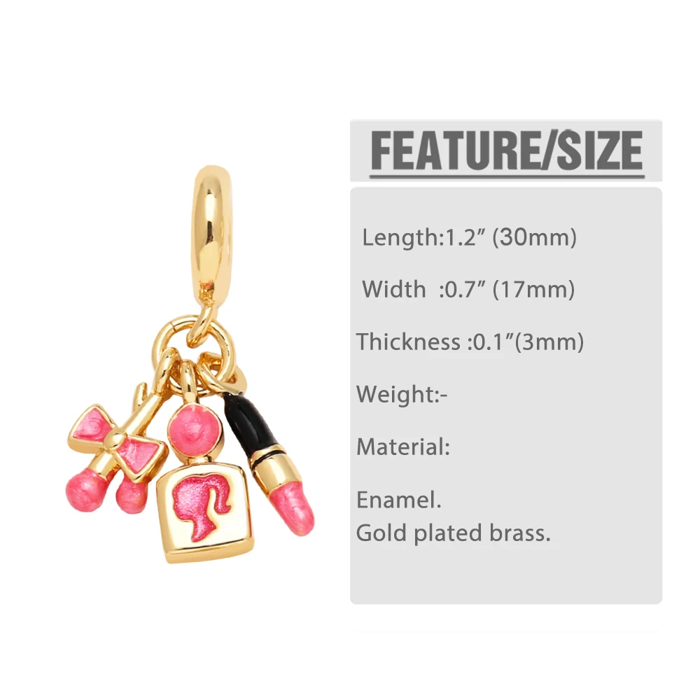 OCESRIO Fuchsia Enamel Make-up Pendant for Necklaces Copper Gold Plated Shopping Bag Handmade Jewelry Making Component pdtb745