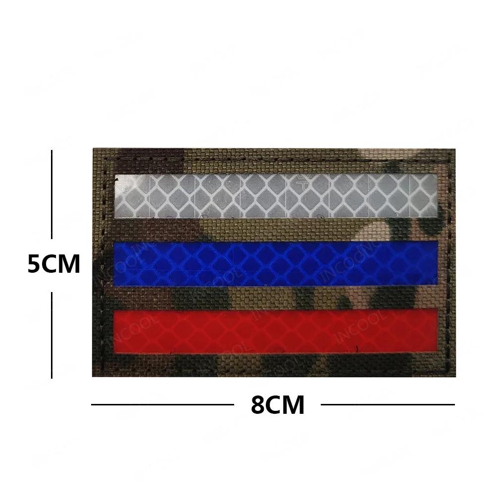 IR Infrared Russia Flag Reflective Patches White Blue Red Russian National Flags Patch Shoulder Decorative Badges For Clothing