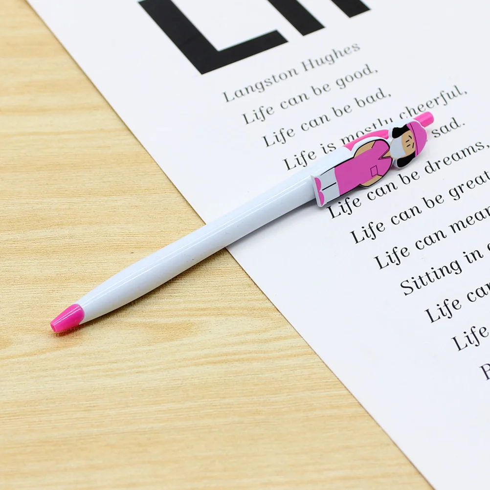 

4 Pcs Cartoon Stationery Pen Holder Nurse Ballpoint Portable Writing Pens Black Press-type Household Adult Modeling Fun Ink