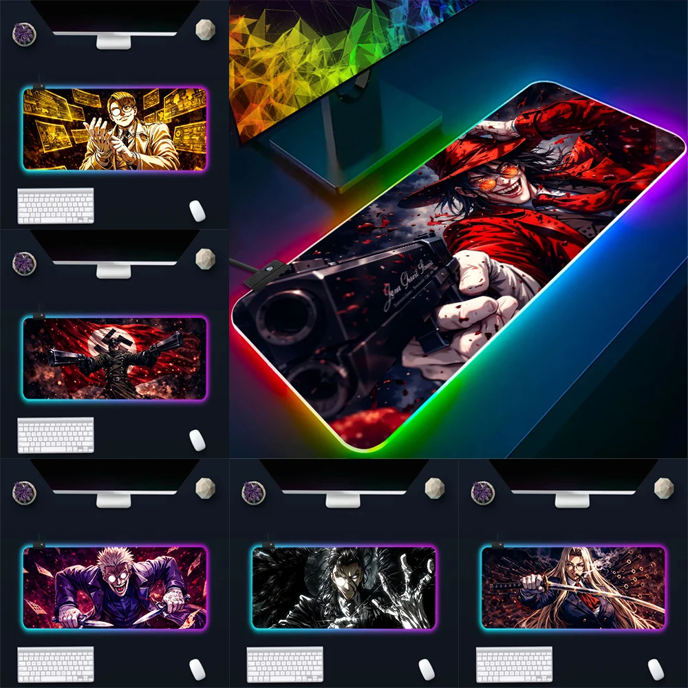 

Коврик для мыши с RGB-подсветкой для ПК-геймеров, с изображением вампира Алукарда, светодиодный, светящийся, резиновый, для игрового компьютера