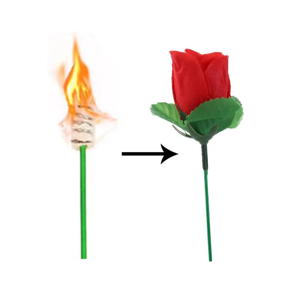 Accesorios mágicos de fuego místico, trucos de magia de flores que aparecen llamas, cambio de rosas, antorcha mágica a rosa, truco de magia, rosa de fuego mágico