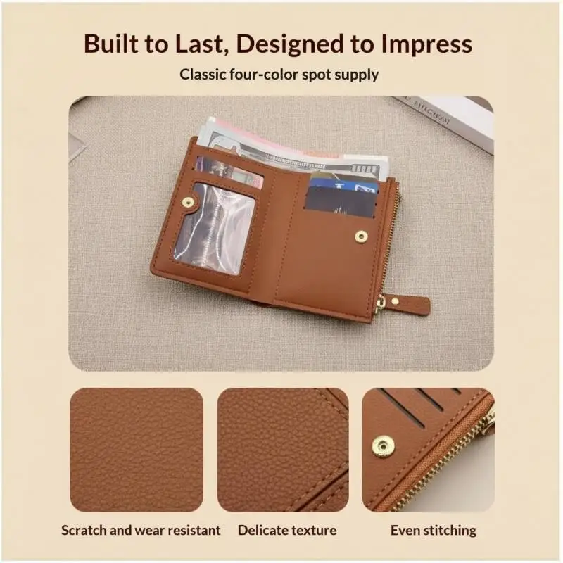 NEW 1PC Solid Color PU Leather Small Wallet For Short Simple Women's Purse With Buttons Ultra Thin Credit Card Bag Coin Purse
